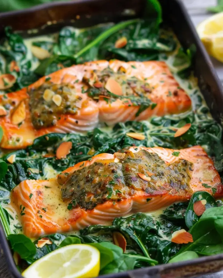 Einfacher Ofen Lachs auf Spinat