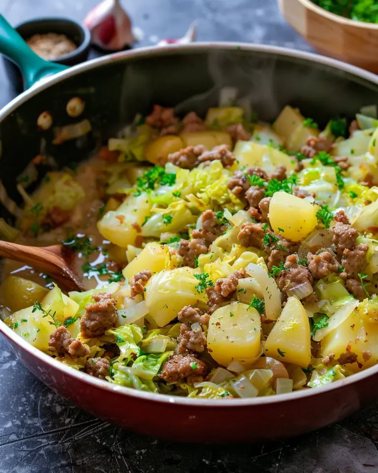 Wirsing-Eintopf mit Kartoffeln und Hackfleisch