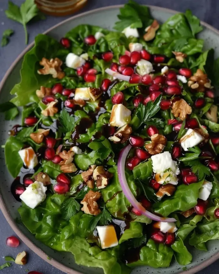 Granatapfel- Salat mit Feldsalat Walnüssen Feta und Honig-Balsamico-Dressing