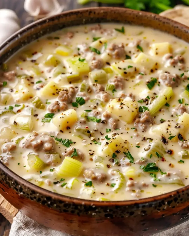 Käse-Lauch-Partysuppe mit Hackfleisch