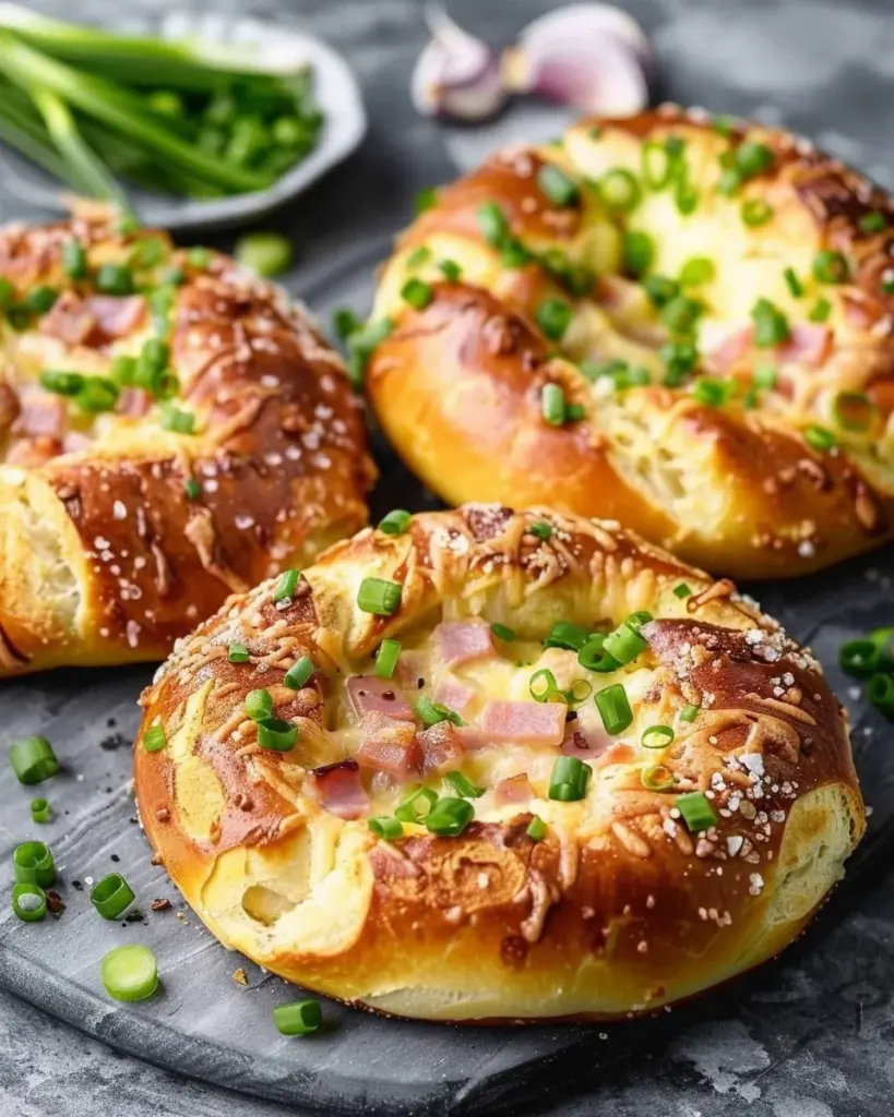Überbackene Brezeln mit Schinken und Käse